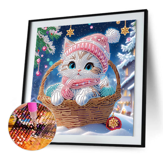 Winter Snow Scene Kitten - Partial Special-Shaped Drill Diamond Painting 30*30CM