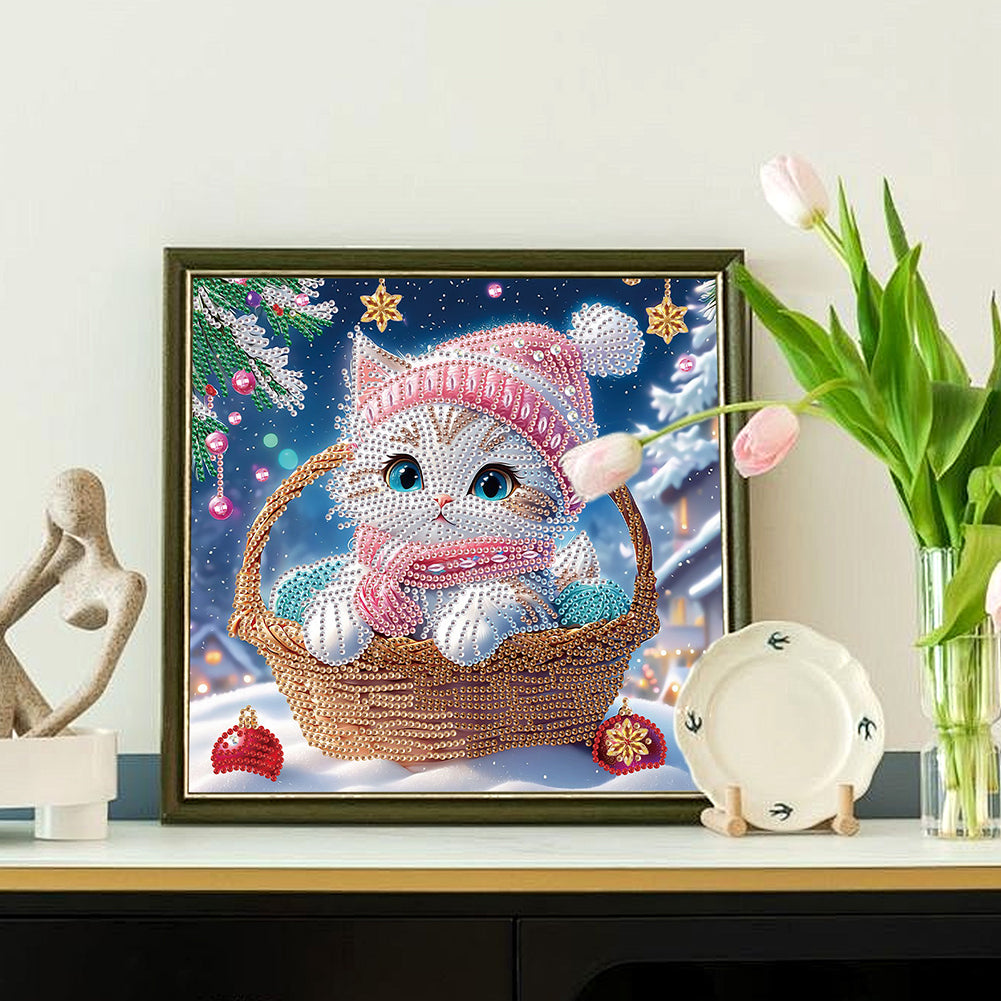 Winter Snow Scene Kitten - Partial Special-Shaped Drill Diamond Painting 30*30CM