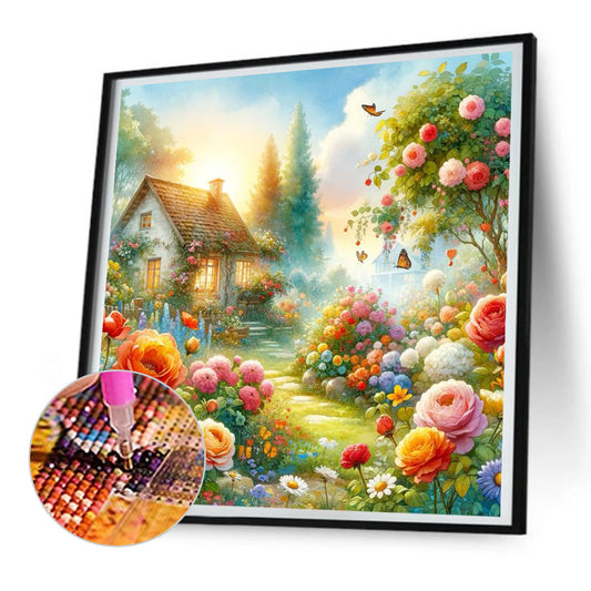 Small House Among Flowers - Full Round Drill Diamond Painting 30*30CM