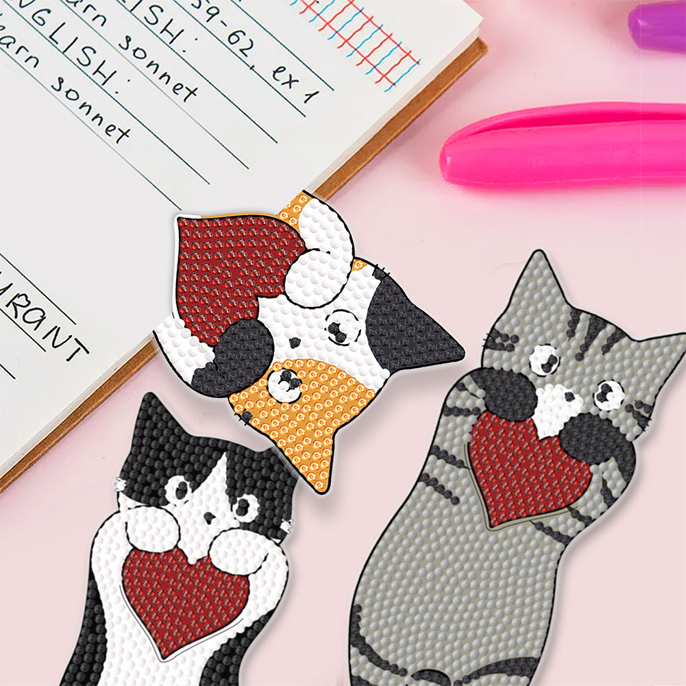 4Pcs Cat DIY Diamond Painting Bookmarks Making Kit Diamond Art Bookmark