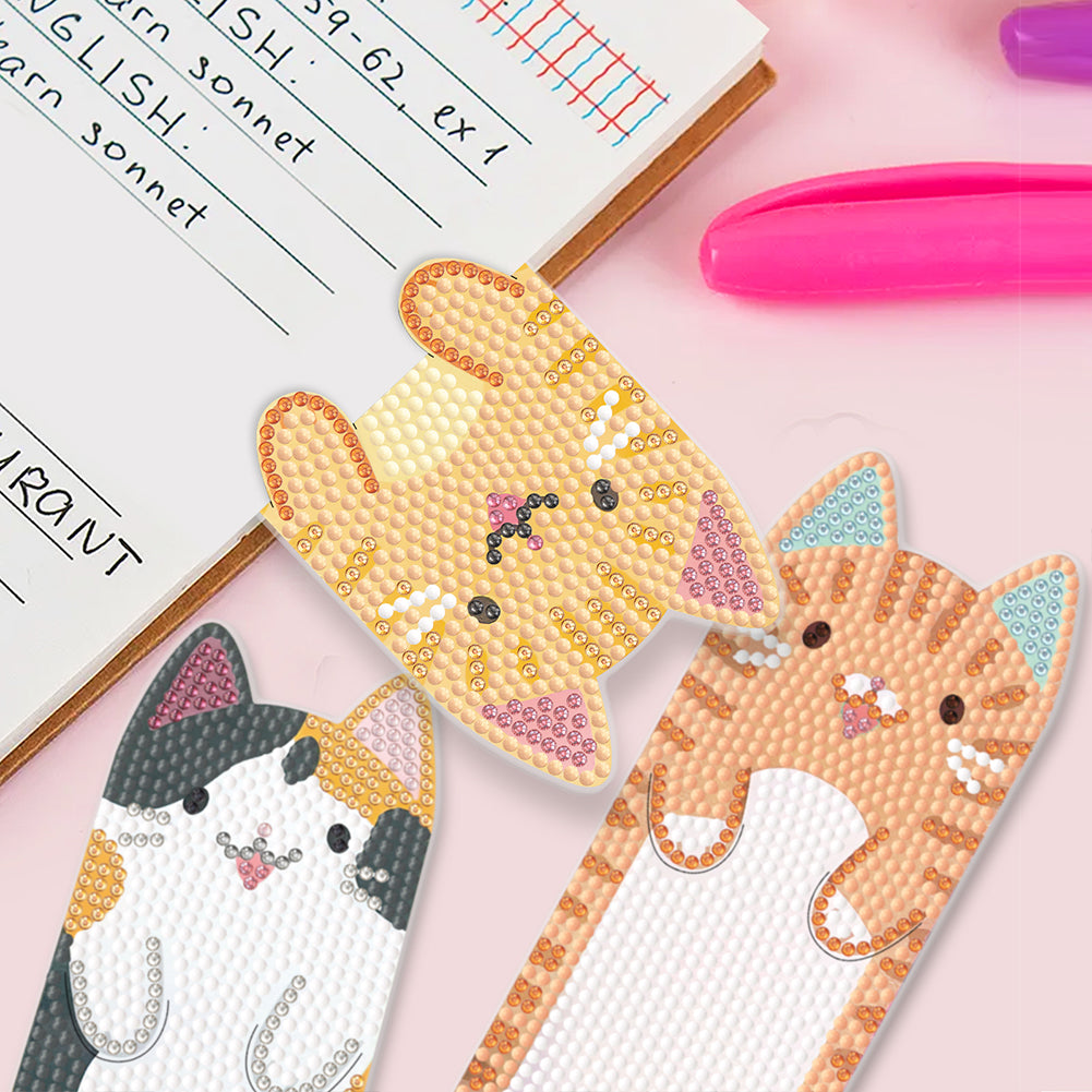 4Pcs Cat DIY Diamond Painting Bookmarks Making Kit Diamond Art Bookmark