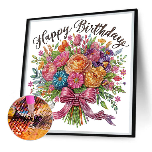 Happy Birthday Bouquet - Partial Special-Shaped Drill Diamond Painting 30*30CM