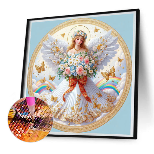 Angel Girl In White Holding Flowers - Full Round Drill Diamond Painting 30*30CM