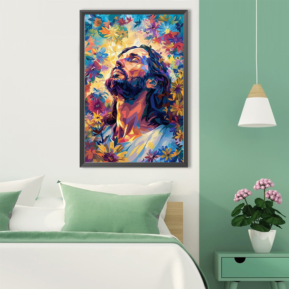 Floral Jesus - Full Round Drill Diamond Painting 40*60CM