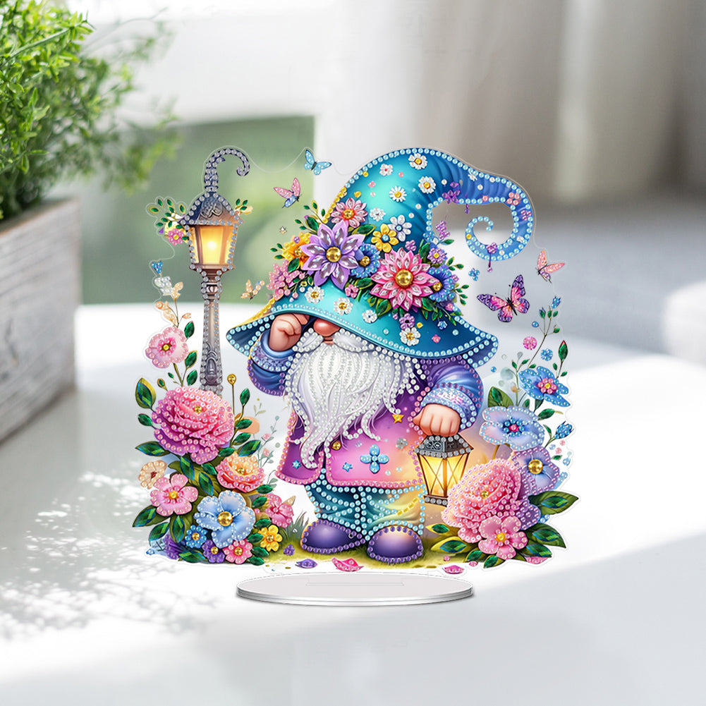 Acrylic Special Shape Flower Gnome Diamond Painting Desktop Ornaments for Home
