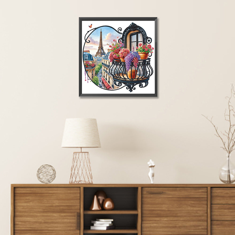 The Garden Balcony With A View Of The Eiffel Tower - Partial Special-Shaped Drill Diamond Painting 30*30CM