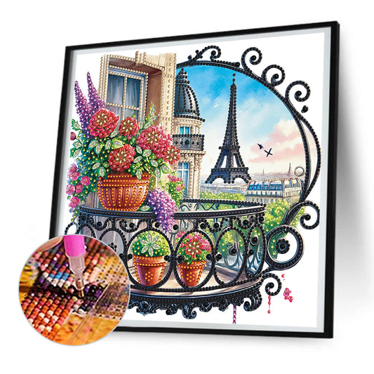 The Garden Balcony With A View Of The Eiffel Tower - Partial Special-Shaped Drill Diamond Painting 30*30CM
