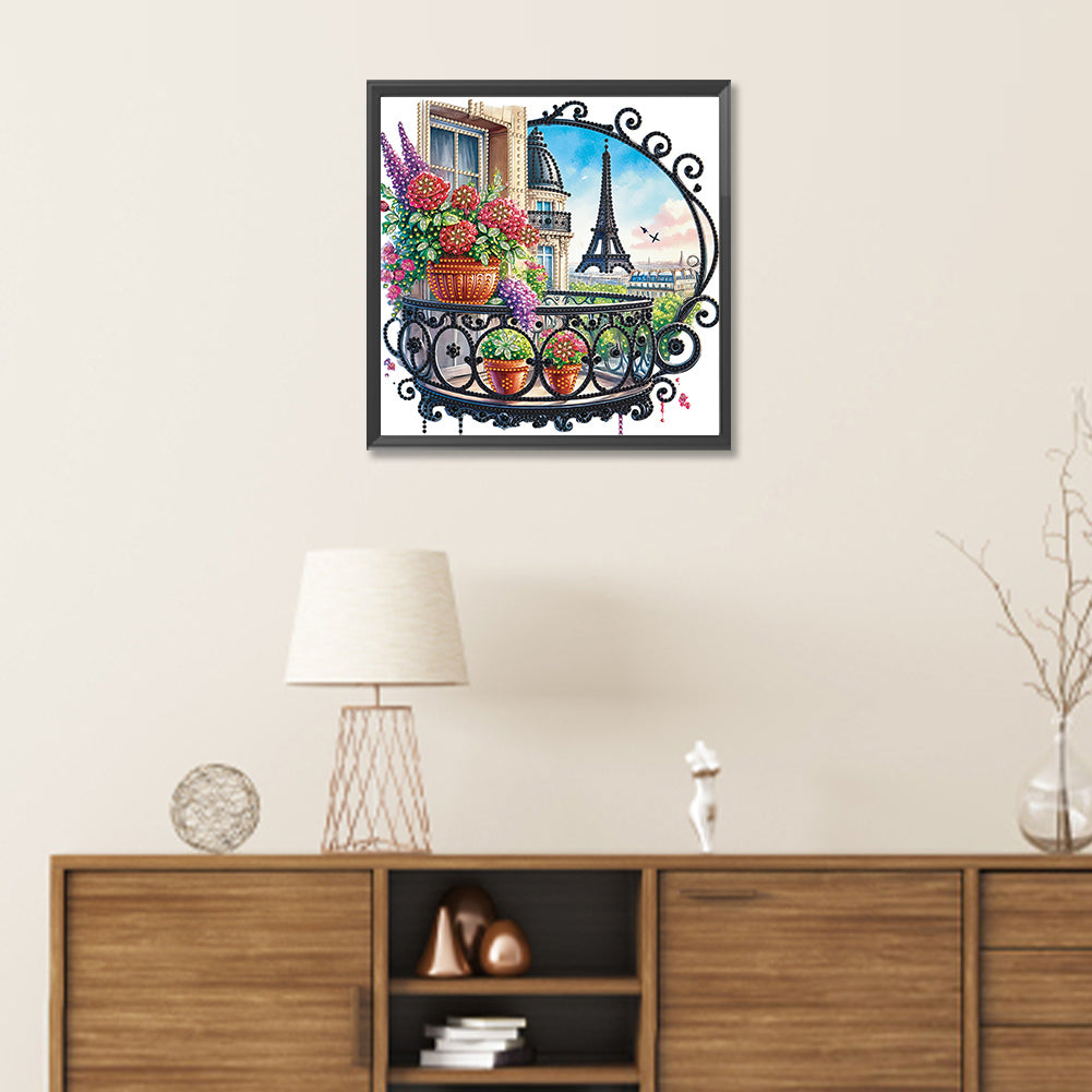 The Garden Balcony With A View Of The Eiffel Tower - Partial Special-Shaped Drill Diamond Painting 30*30CM