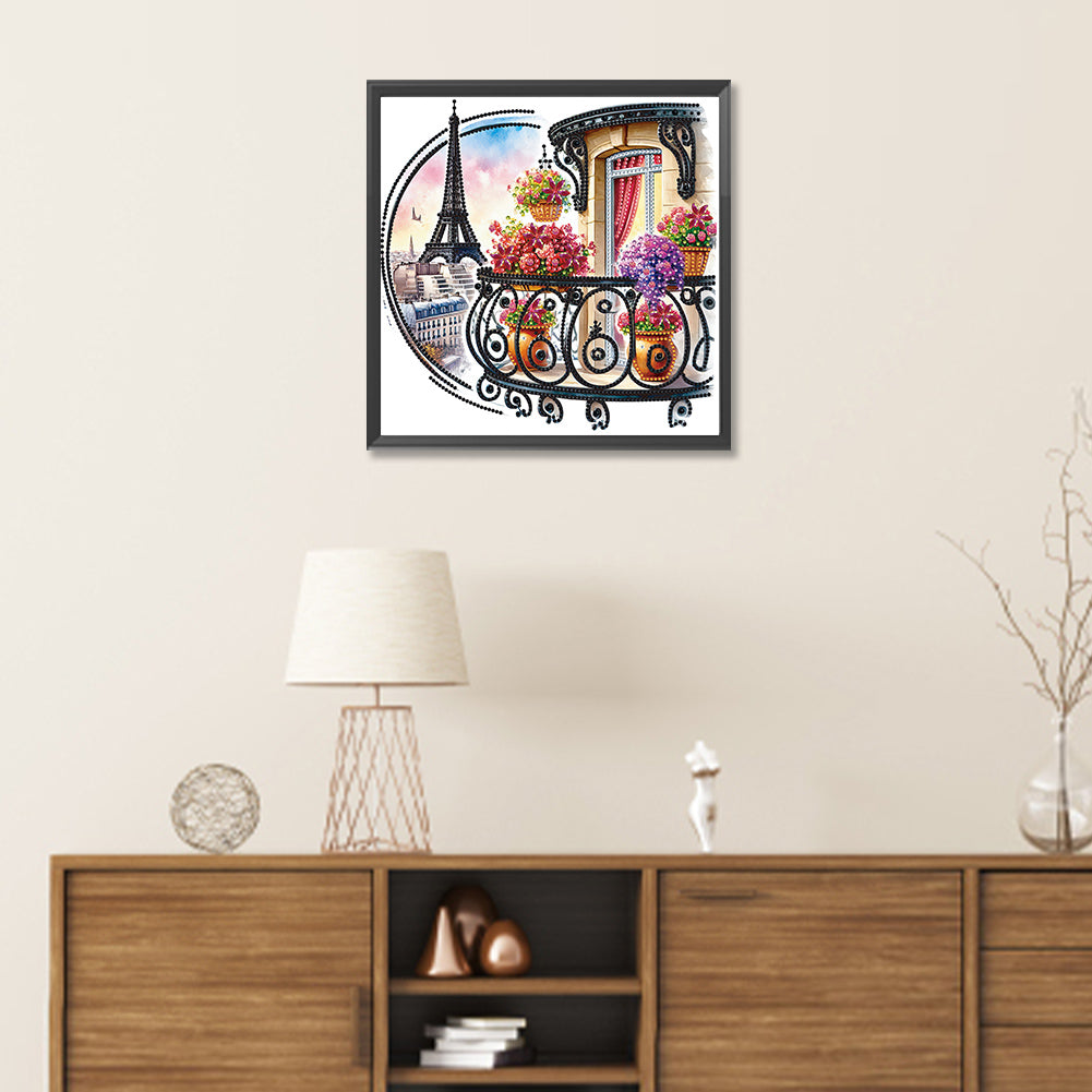 The Garden Balcony With A View Of The Eiffel Tower - Partial Special-Shaped Drill Diamond Painting 30*30CM