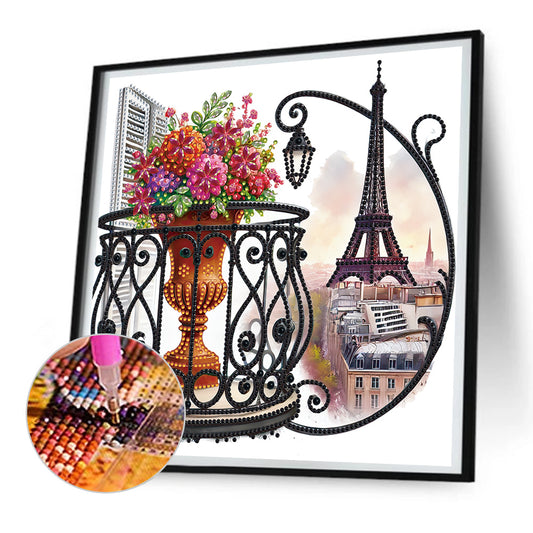 The Garden Balcony With A View Of The Eiffel Tower - Partial Special-Shaped Drill Diamond Painting 30*30CM
