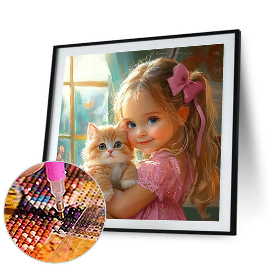 Cute Big Eyes Girl - Full Round Drill Diamond Painting 40*40CM