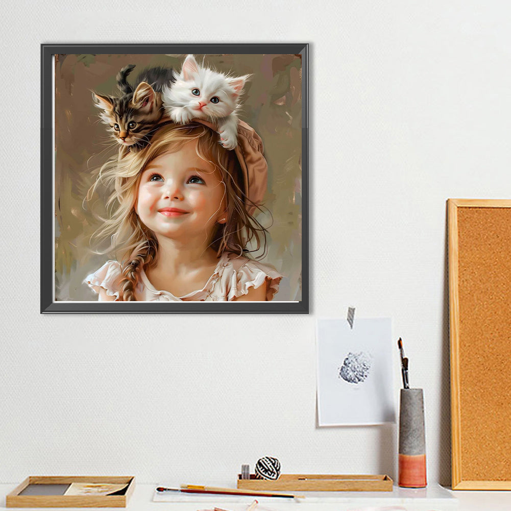 Cute Girl With Big Eyes - Full Round Drill Diamond Painting 40*40CM