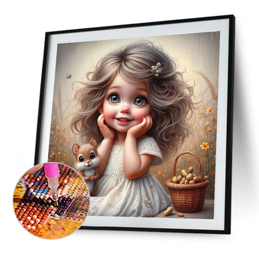 Cute Girl With Big Eyes - Full Round Drill Diamond Painting 40*40CM