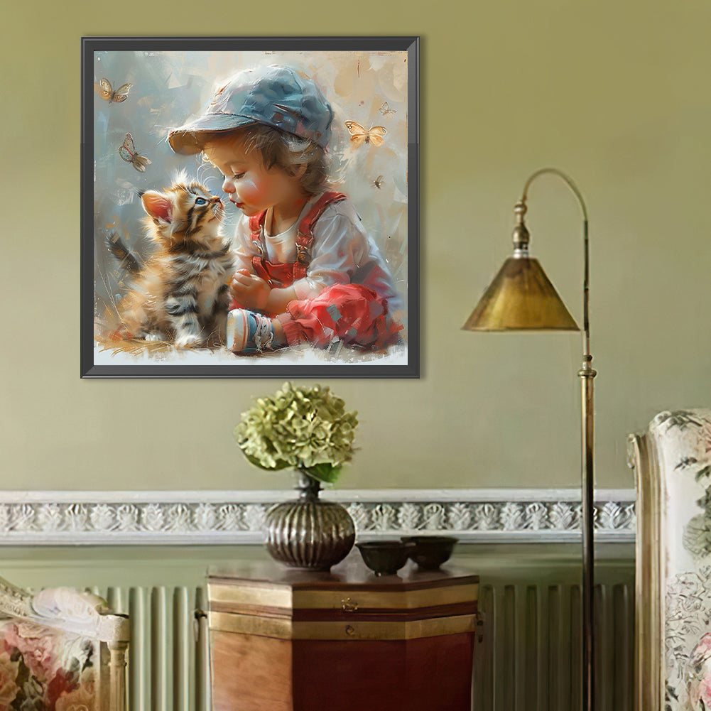 Cute Girl With Big Eyes - Full Round Drill Diamond Painting 40*40CM