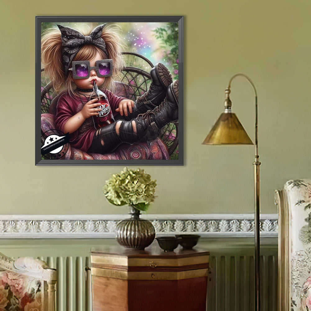 Cute Girl With Big Eyes - Full Round Drill Diamond Painting 40*40CM