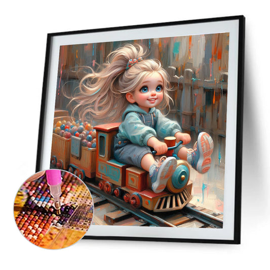 Cute Girl With Big Eyes - Full Round Drill Diamond Painting 40*40CM