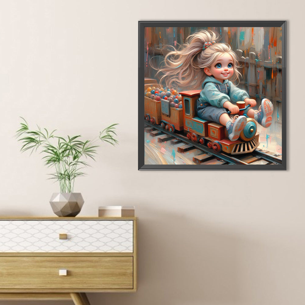 Cute Girl With Big Eyes - Full Round Drill Diamond Painting 40*40CM