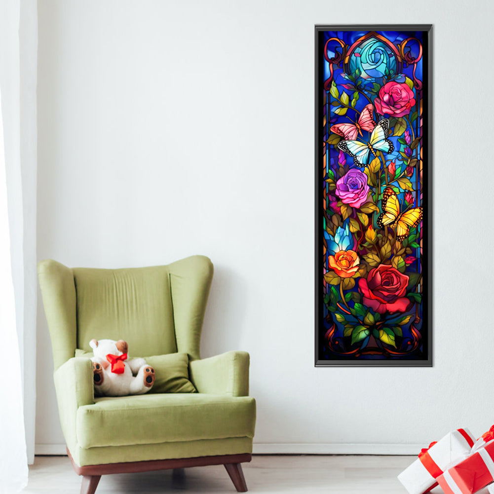 Flowers And Butterflies Glass Painting - Full AB Round Drill Diamond Painting 30*90CM