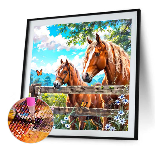 Fence Horse - Full Round Drill Diamond Painting 40*40CM