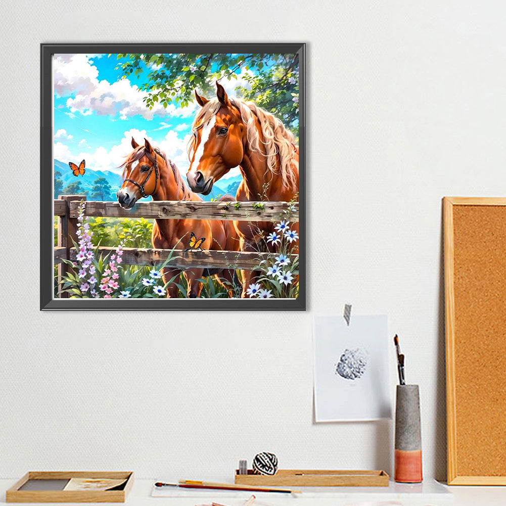 Fence Horse - Full Round Drill Diamond Painting 40*40CM