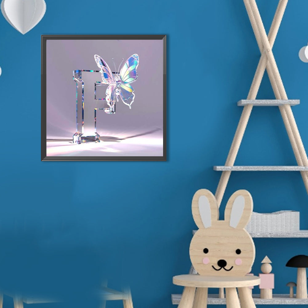 Crystal Butterfly Letter F - Full Round Drill Diamond Painting 30*30CM