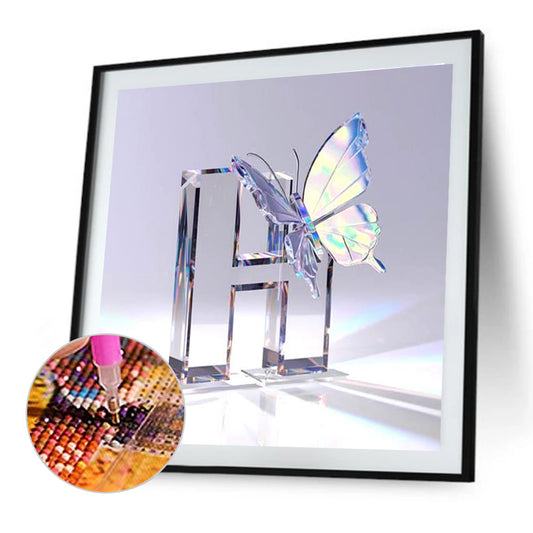 Crystal Butterfly Letter H - Full Round Drill Diamond Painting 30*30CM