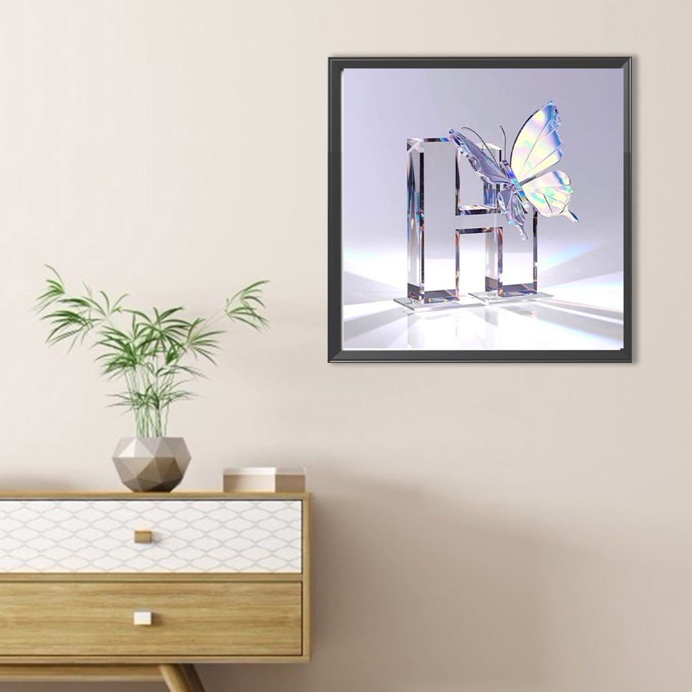 Crystal Butterfly Letter H - Full Round Drill Diamond Painting 30*30CM