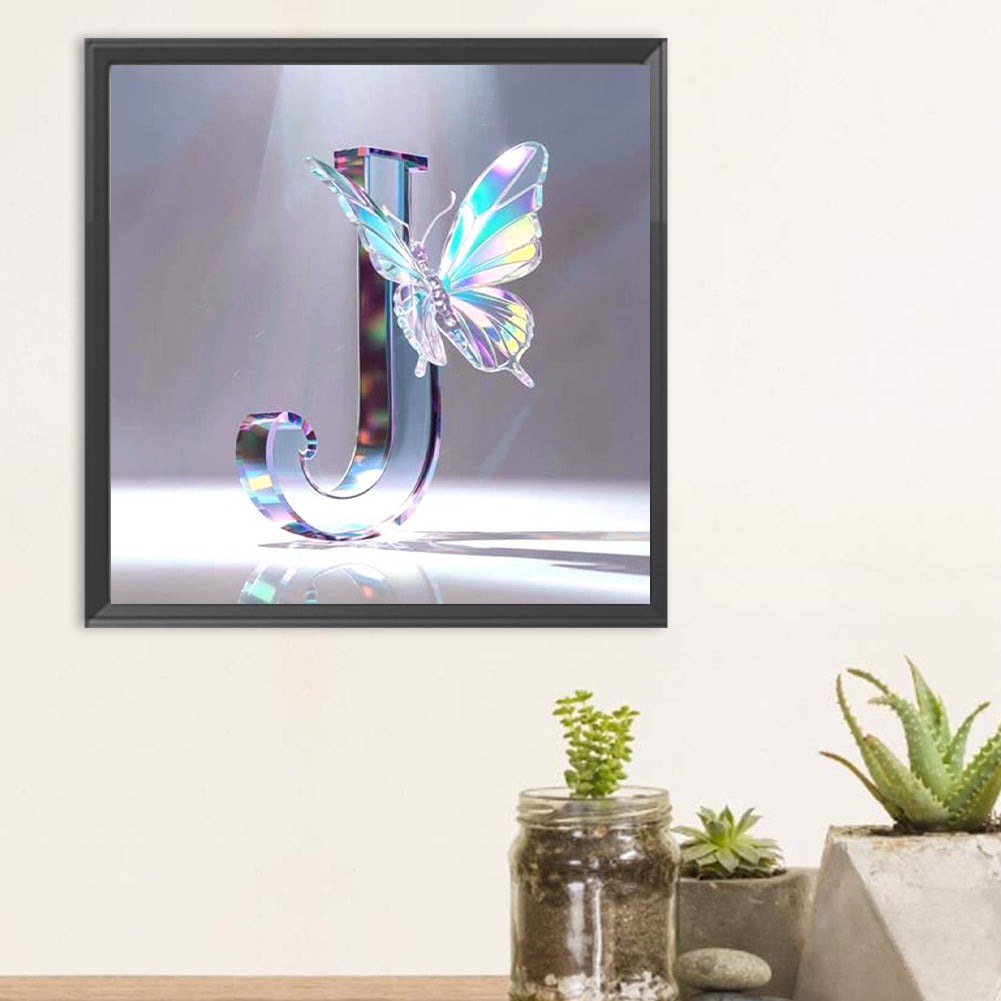 Crystal Butterfly Letter J - Full Round Drill Diamond Painting 30*30CM