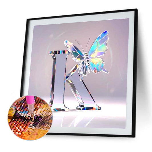 Crystal Butterfly Letter K - Full Round Drill Diamond Painting 30*30CM