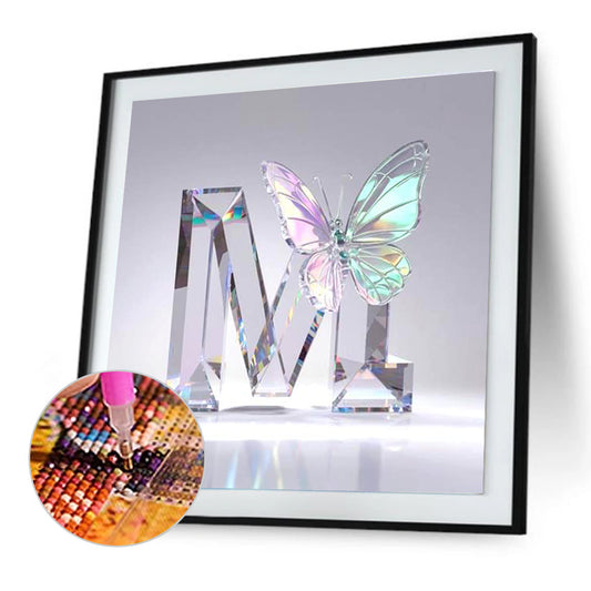 Crystal Butterfly Letter M - Full Round Drill Diamond Painting 30*30CM