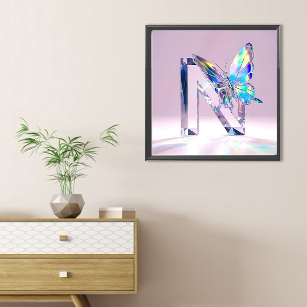 Crystal Butterfly Letter N - Full Round Drill Diamond Painting 30*30CM