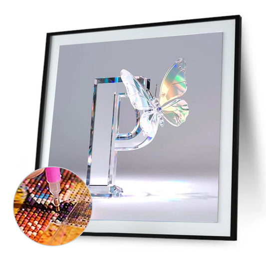 Crystal Butterfly Letter P - Full Round Drill Diamond Painting 30*30CM