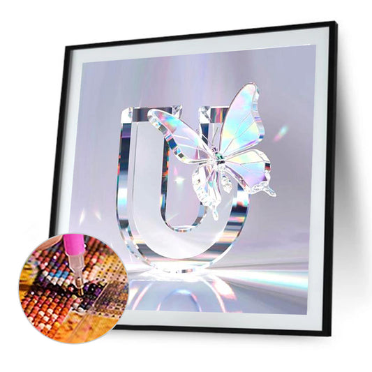 Crystal Butterfly Letter U - Full Round Drill Diamond Painting 30*30CM