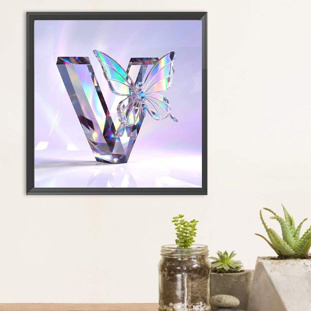 Crystal Butterfly Letter V - Full Round Drill Diamond Painting 30*30CM