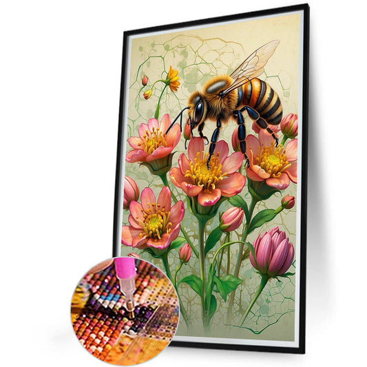 Flower And Bee - Full Round Drill Diamond Painting 40*60CM