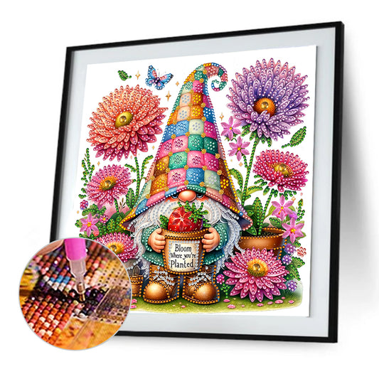 Flower And Gnome - Special Shaped Drill Diamond Painting 30*30CM