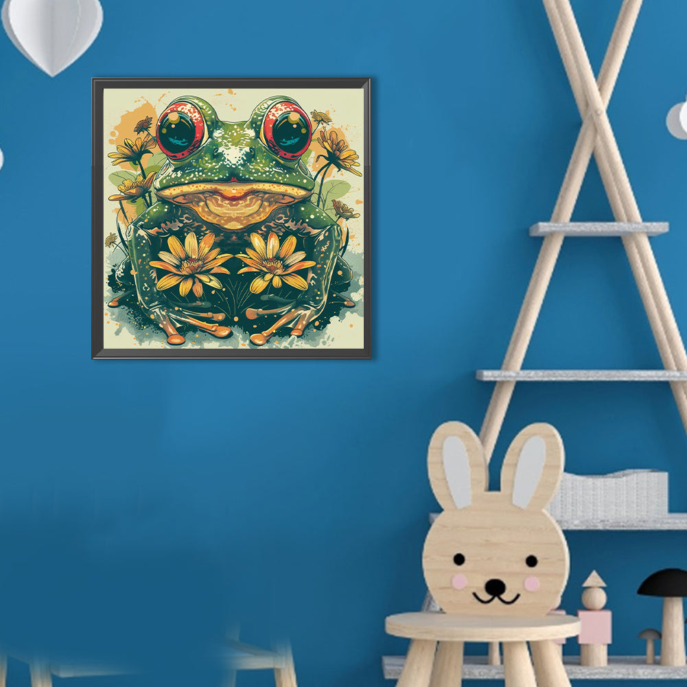 Frog With Flowers - Full Round Drill Diamond Painting 30*30CM