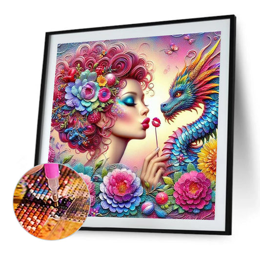 Girl And Dragon - Full Round Drill Diamond Painting 40*40CM