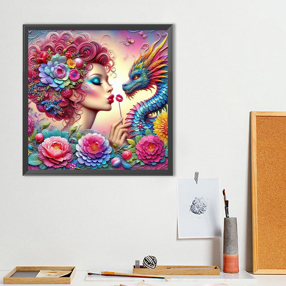 Girl And Dragon - Full Round Drill Diamond Painting 40*40CM