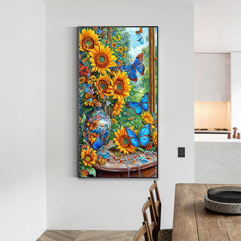 Sunflower Butterfly - Full Round Drill Diamond Painting 40*70CM