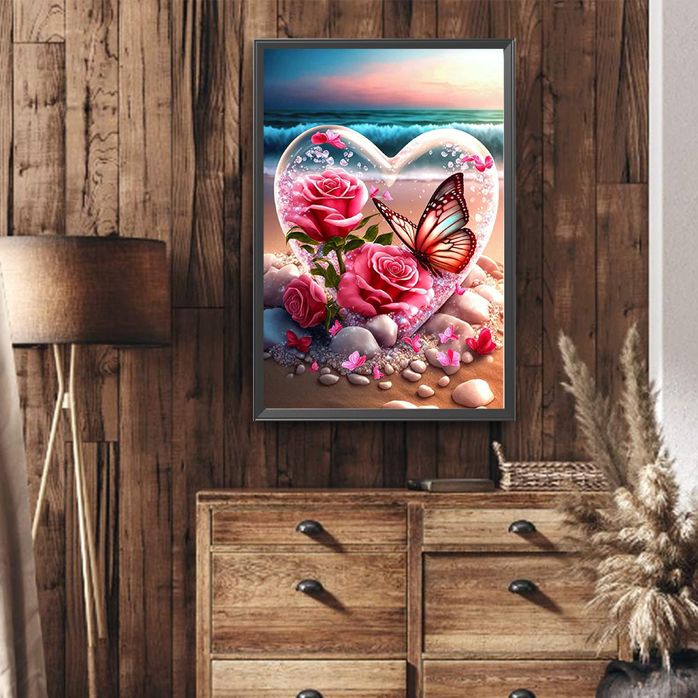 Love Rose Butterfly - Full Round Drill Diamond Painting 40*60CM
