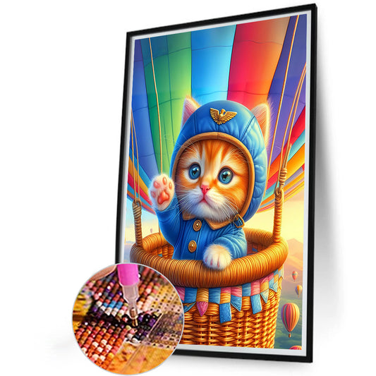 Hot Air Balloon Orange Cat - Full Round Drill Diamond Painting 40*60CM
