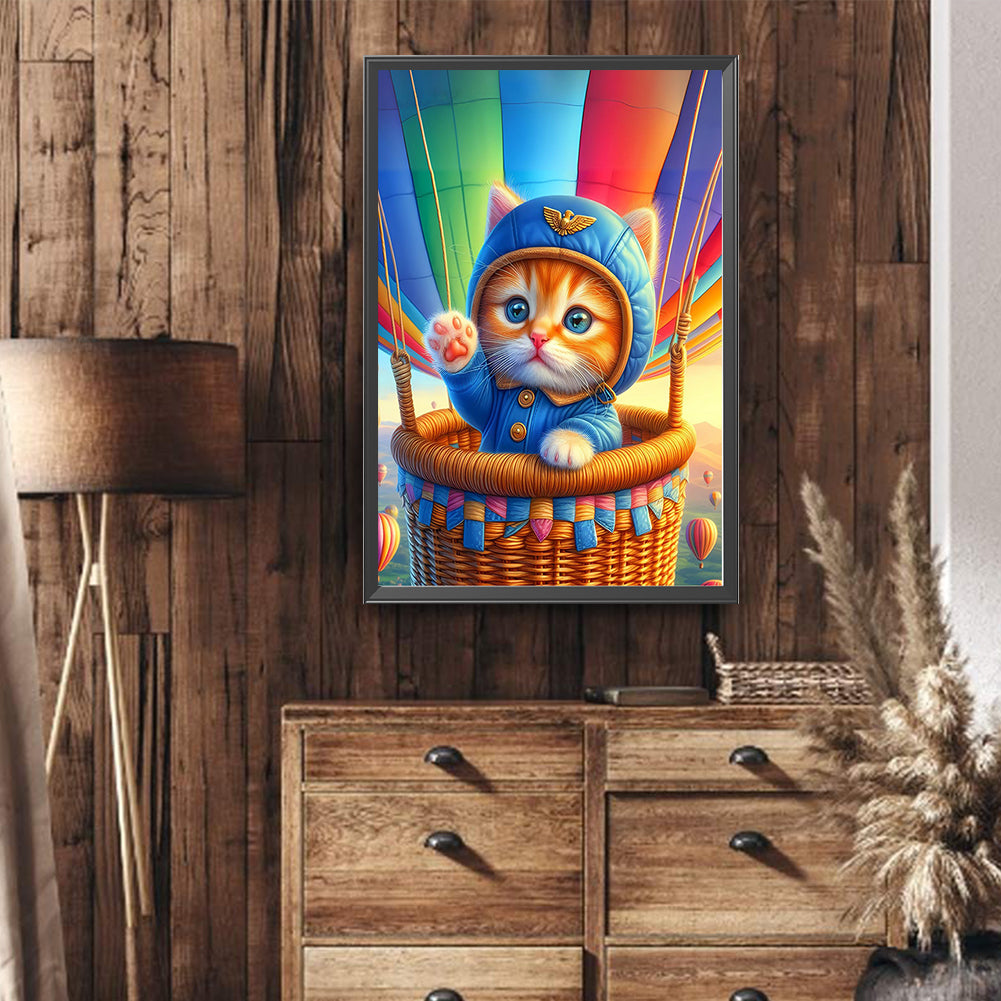 Hot Air Balloon Orange Cat - Full Round Drill Diamond Painting 40*60CM