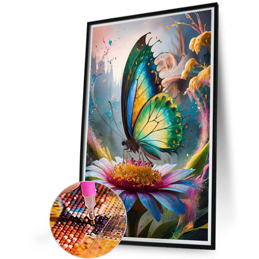 Flower Butterfly - Full Round Drill Diamond Painting 40*60CM