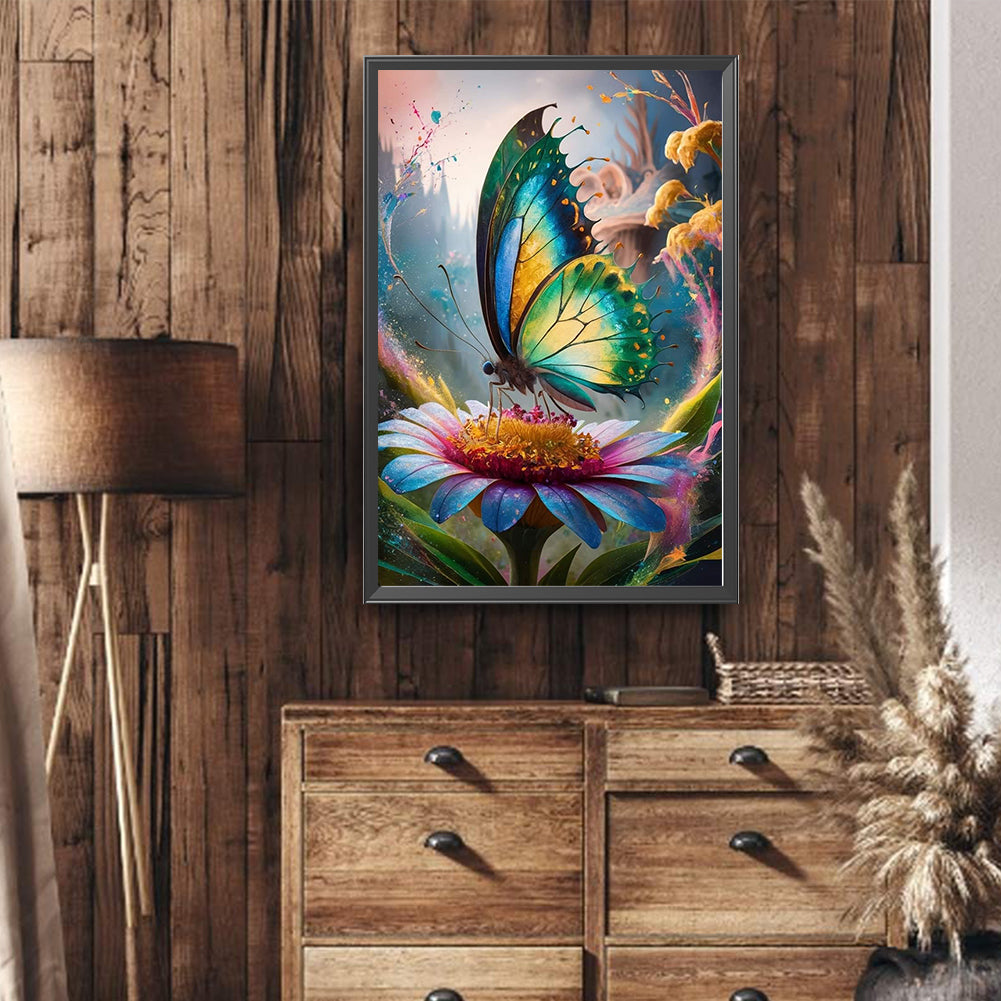 Flower Butterfly - Full Round Drill Diamond Painting 40*60CM