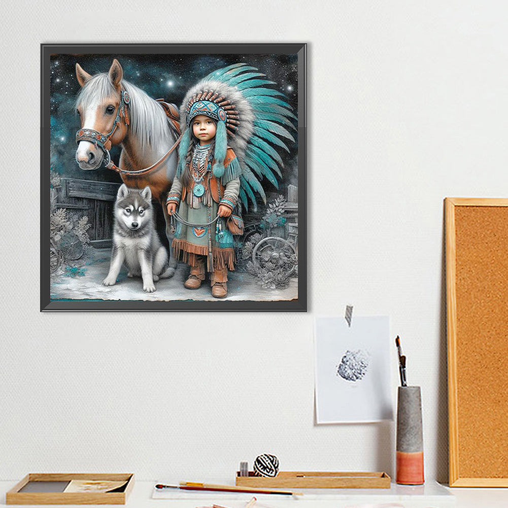 Indian Child - Full Round Drill Diamond Painting 40*40CM