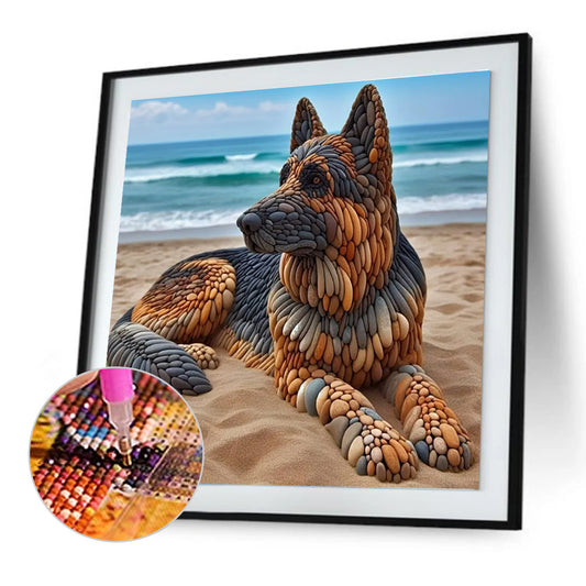 Stone Art Puppy On The Beach - Full Round Drill Diamond Painting 30*30CM