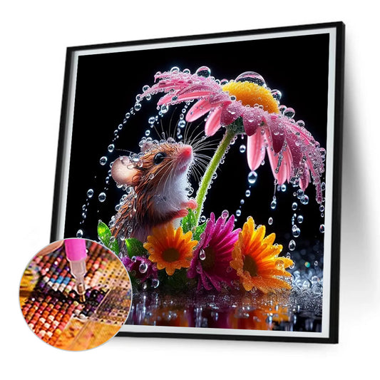 Mouse Under Flower - Full Round Drill Diamond Painting 30*30CM