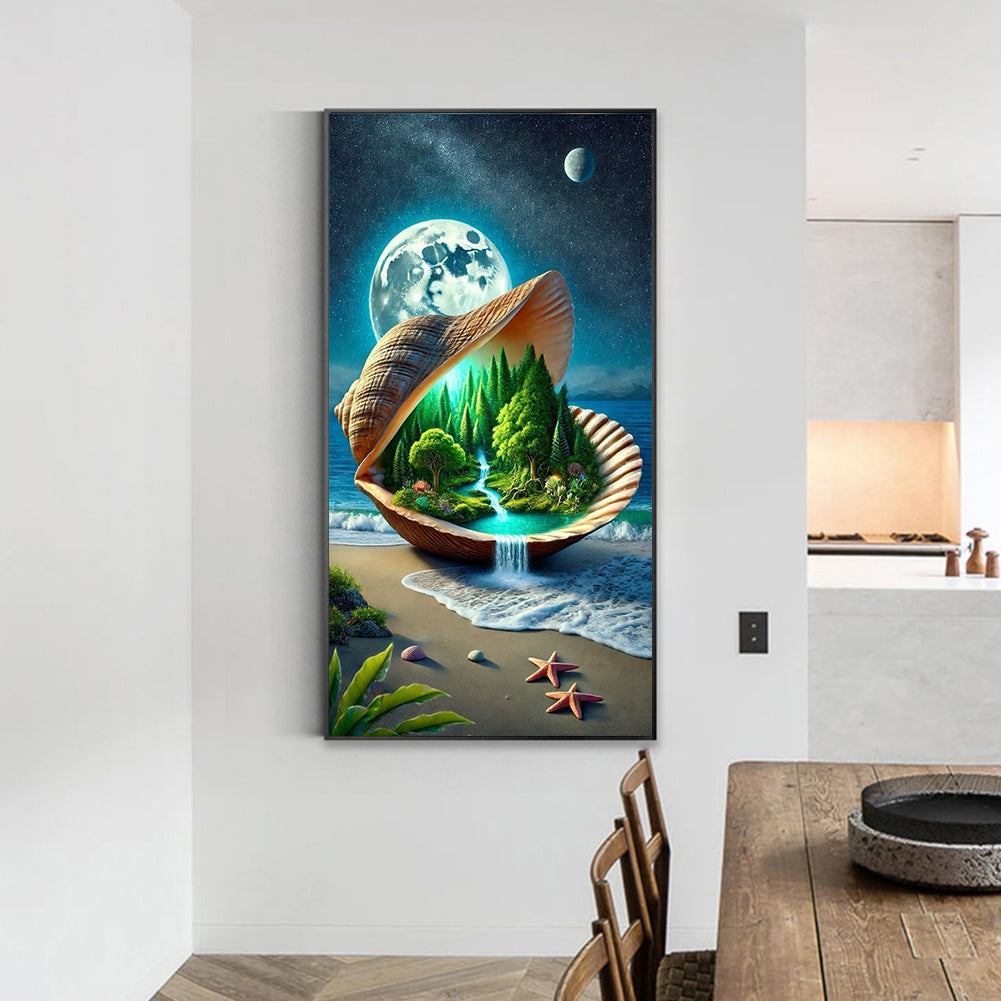 Seashell Forest Under Moon - Full Round Drill Diamond Painting 40*70CM