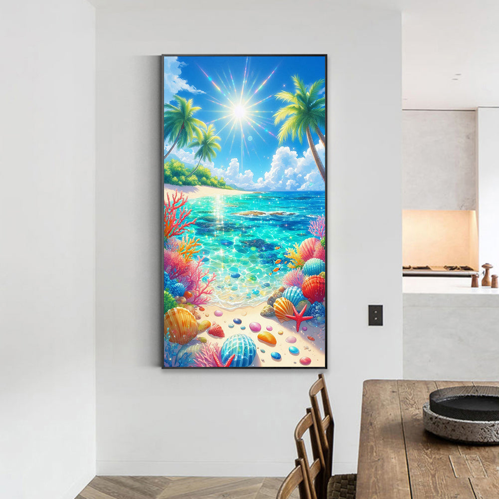Coconut Tree And Shell Beach - Full Round Drill Diamond Painting 40*70CM